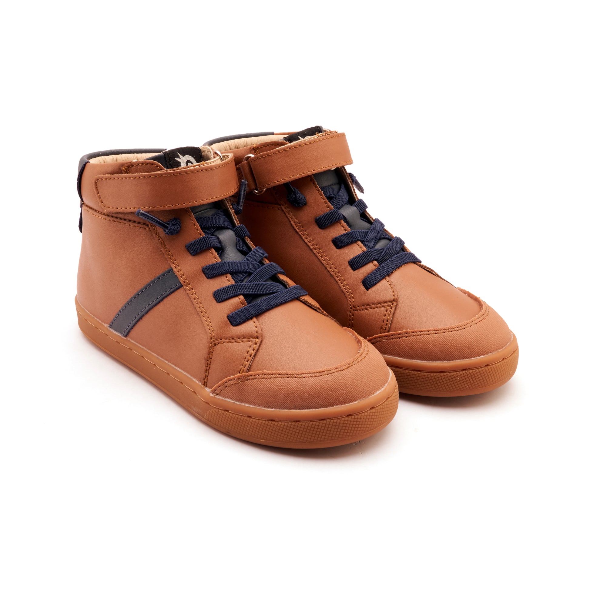 Old Soles 1067 Urban Roadway kids leather sneaker in Tan and Navy with sporty detail