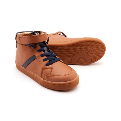 Old Soles 1067 Urban Roadway kids leather sneaker in Tan and Navy with sporty detail