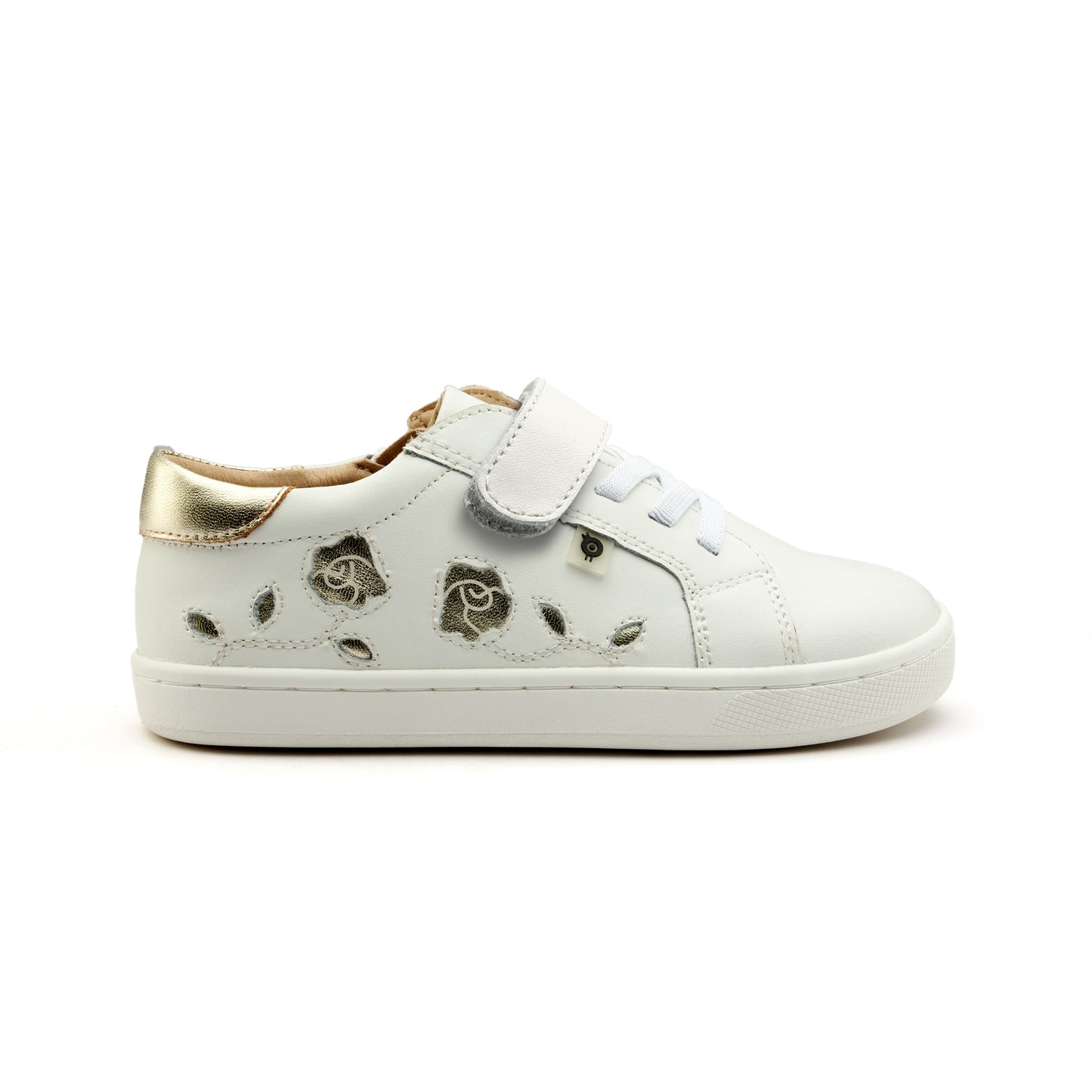 Old Soles 1071 Posie kids leather sneaker in Snow and Gold with floral detail