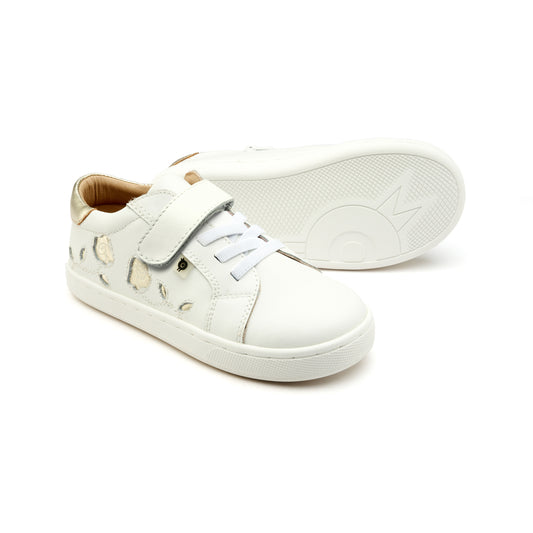 Old Soles 1071 Posie kids leather sneaker in Snow and Gold with floral detail