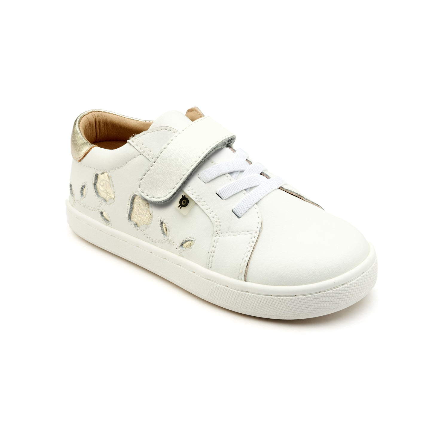 Old Soles 1071 Posie kids leather sneaker in Snow and Gold with floral detail