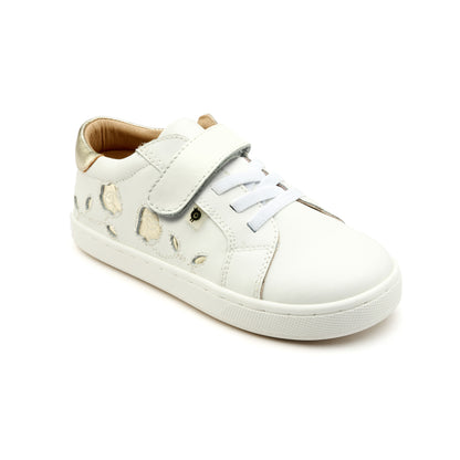 Old Soles 1071 Posie kids leather sneaker in Snow and Gold with floral detail