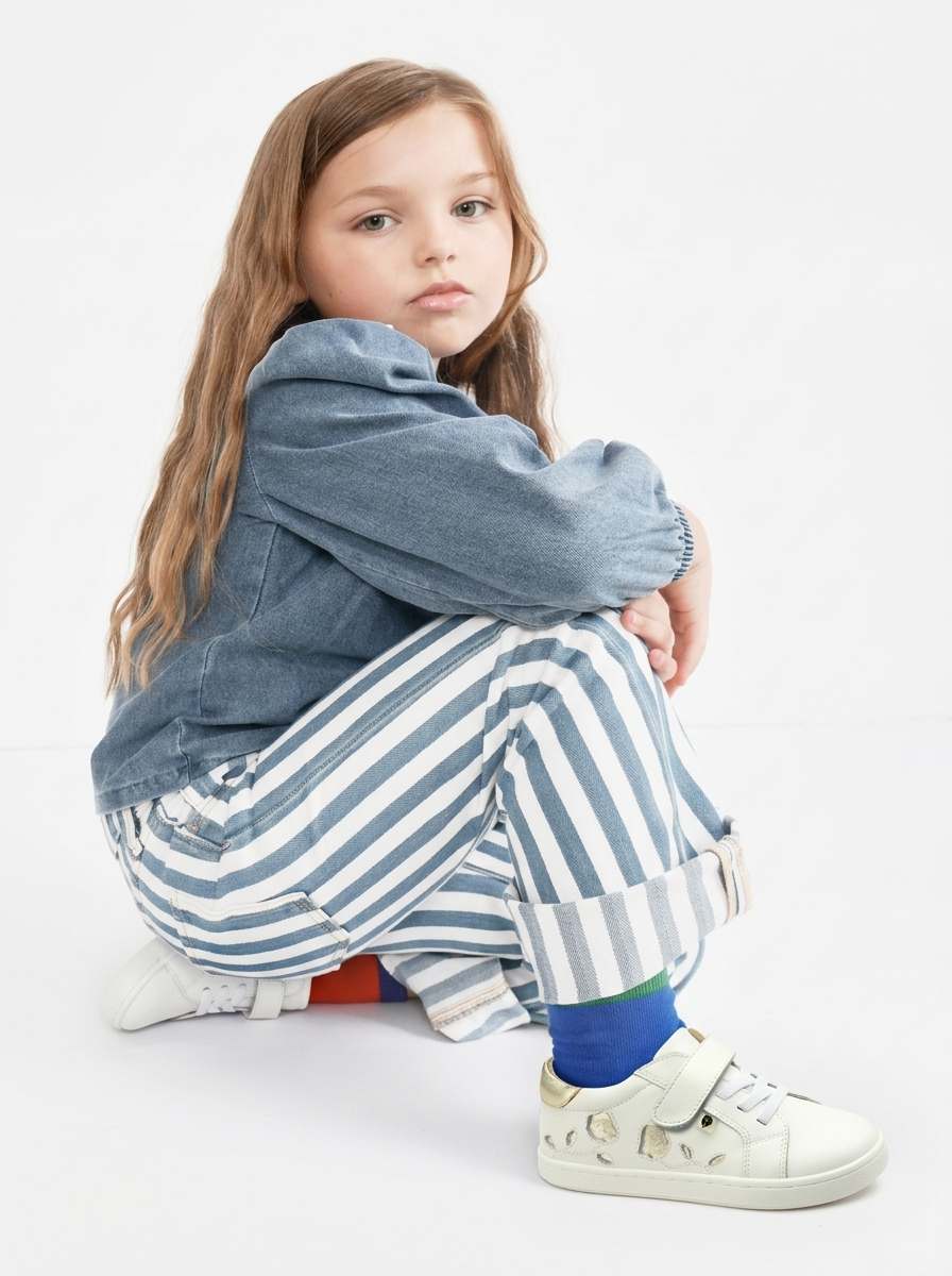 Old Soles 1071 Posie kids leather sneaker in Snow and Gold with floral detail