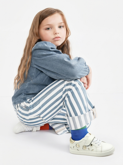 Old Soles 1071 Posie kids leather sneaker in Snow and Gold with floral detail