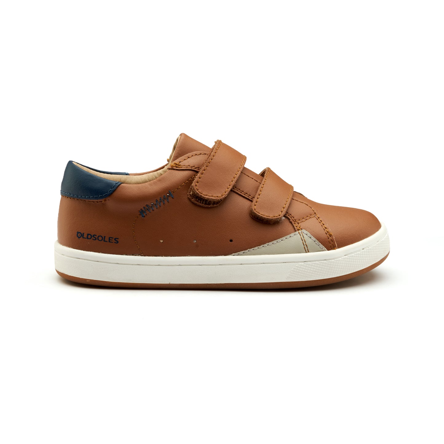 Old Soles 1073 Blade Kix kids leather sneaker in Tan and Denim and Gris with sporty detail