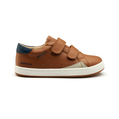 Old Soles 1073 Blade Kix kids leather sneaker in Tan and Denim and Gris with sporty detail