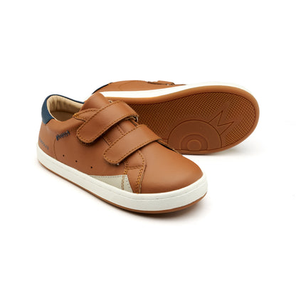 Old Soles 1073 Blade Kix kids leather sneaker in Tan and Denim and Gris with sporty detail