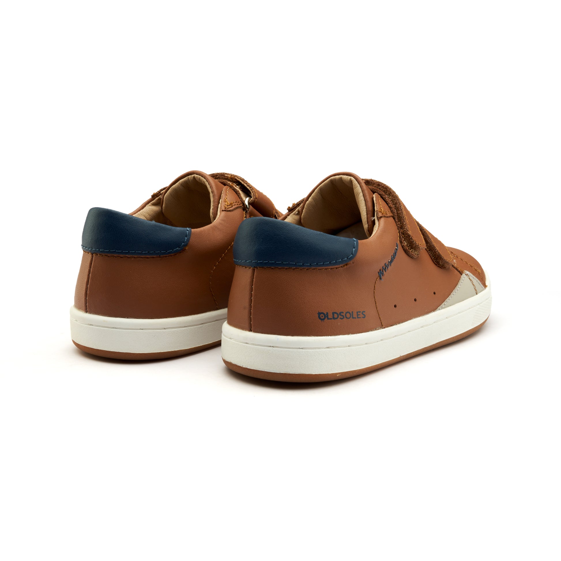 Old Soles 1073 Blade Kix kids leather sneaker in Tan and Denim and Gris with sporty detail
