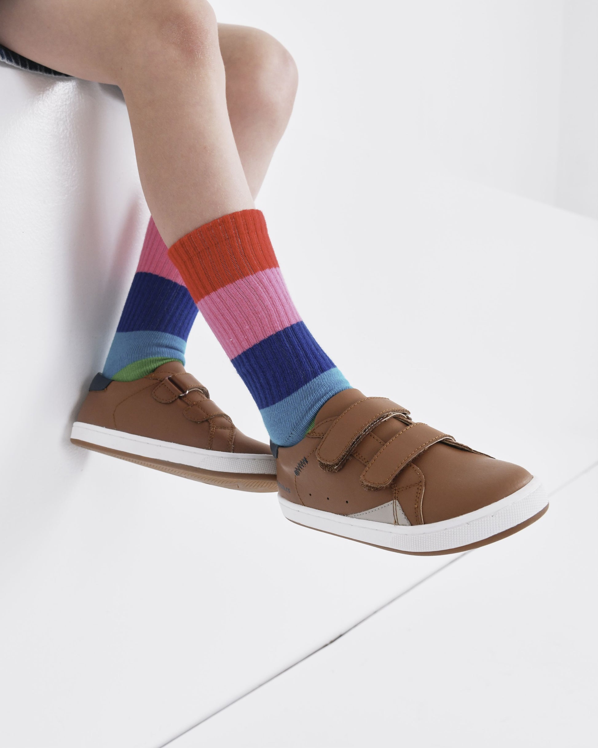 Old Soles 1073 Blade Kix kids leather sneaker in Tan Denim 2 with sporty detail