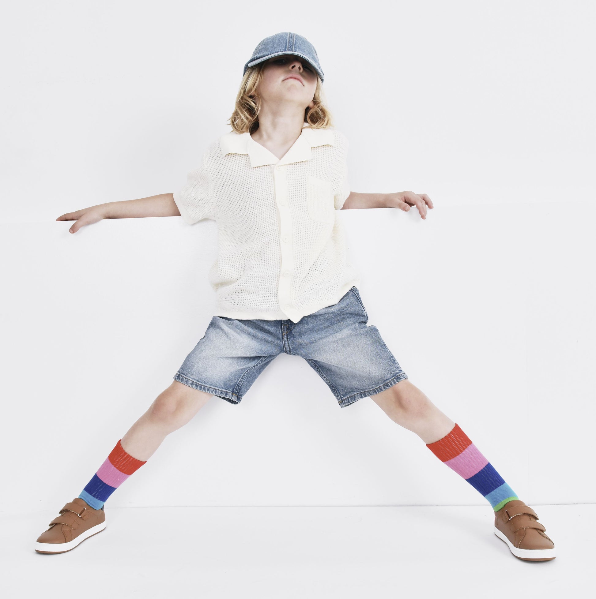 Old Soles 1073 Blade Kix kids leather sneaker in Tan Denim 3 with sporty detail