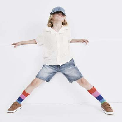 Old Soles 1073 Blade Kix kids leather sneaker in Tan Denim 3 with sporty detail