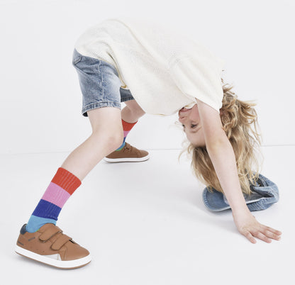 Old Soles 1073 Blade Kix kids leather sneaker in Tan Denim 4 with sporty detail