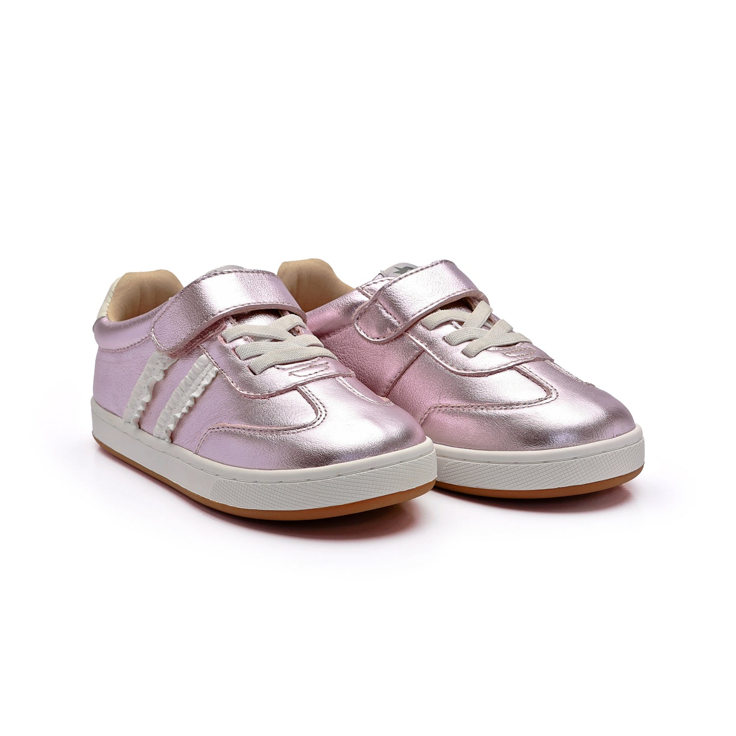 Old Soles 1077 Ruffle Queen kids leather shoe in Millet Pink with ruffle detail
