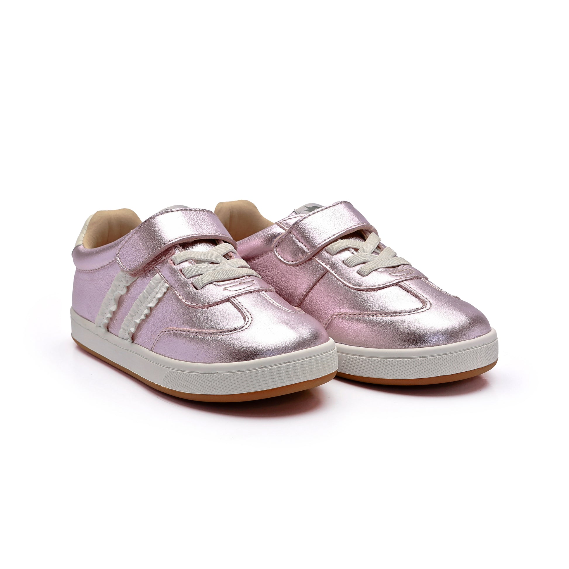 Old Soles 1077 Ruffle Queen kids leather shoe in Millet Pink with ruffle detail