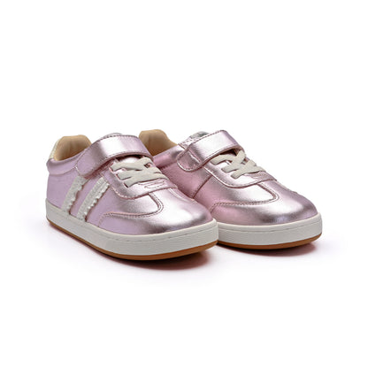 Old Soles 1077 Ruffle Queen kids leather shoe in Millet Pink with ruffle detail