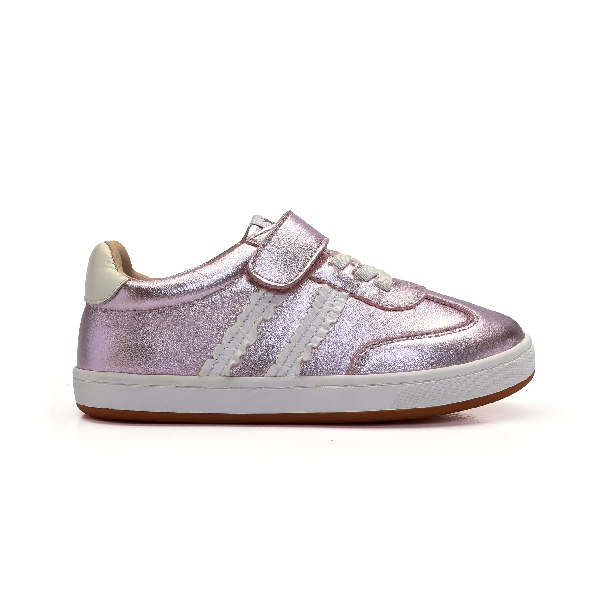 Old Soles 1077 Ruffle Queen kids leather shoe in Millet Pink with ruffle detail