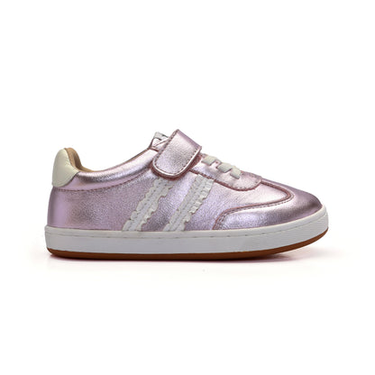 Old Soles 1077 Ruffle Queen kids leather shoe in Millet Pink with ruffle detail