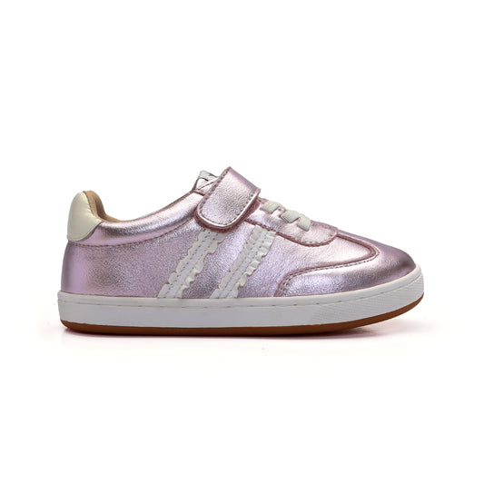 Old Soles 1077 Ruffle Queen kids leather shoe in Millet Pink with ruffle detail