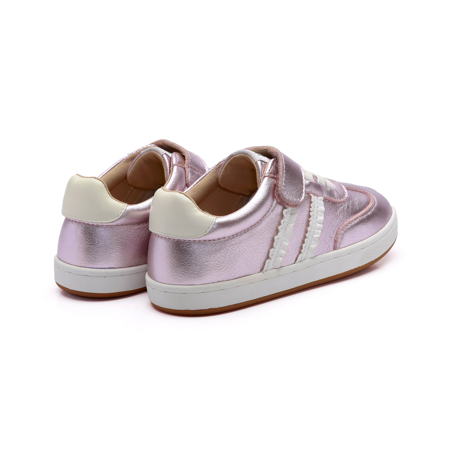 Old Soles 1077 Ruffle Queen kids leather shoe in Millet Pink with ruffle detail