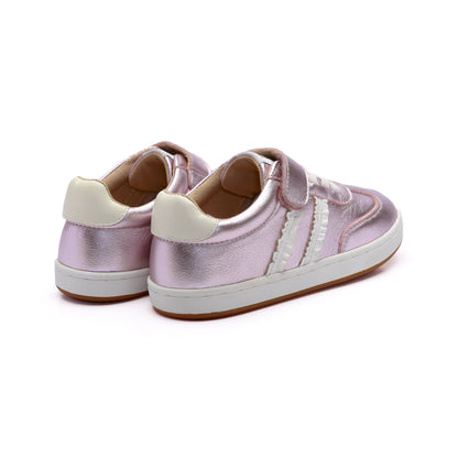 Old Soles 1077 Ruffle Queen kids leather shoe in Millet Pink with ruffle detail