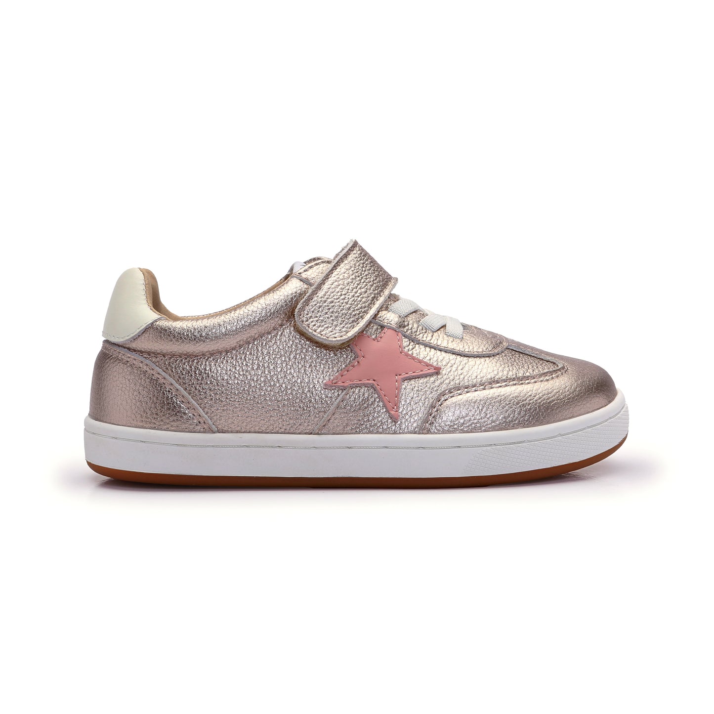 Old Soles 1079 Retro Platinum kids leather shoe in Metal Lychee and Cipria and White with retro detail