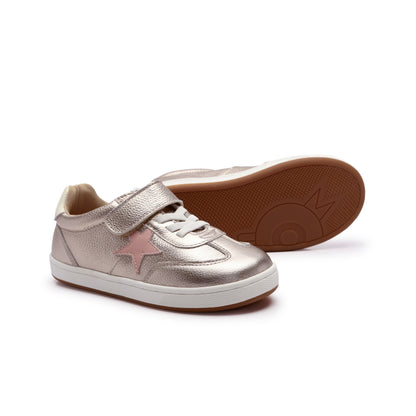 Old Soles 1079 Retro Platinum kids leather shoe in Metal Lychee and Cipria and White with retro detail