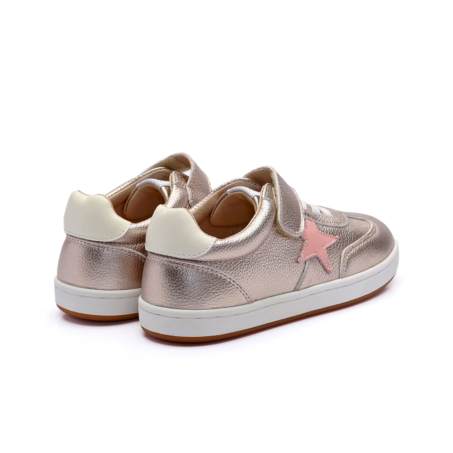 Old Soles 1079 Retro Platinum kids leather shoe in Metal Lychee and Cipria and White with retro detail