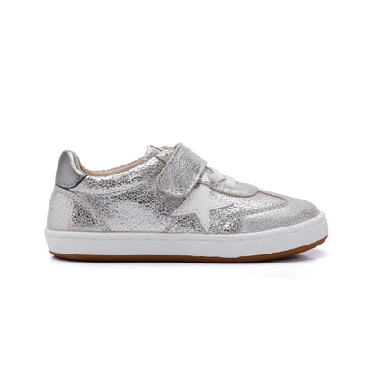 Old Soles 1079 Retro Platinum kids leather shoe in Silver Crackle and Rich Silver with retro detail