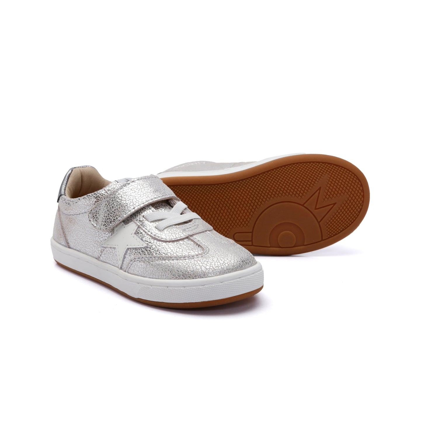 Old Soles 1079 Retro Platinum kids leather shoe in Silver Crackle and Rich Silver with retro detail