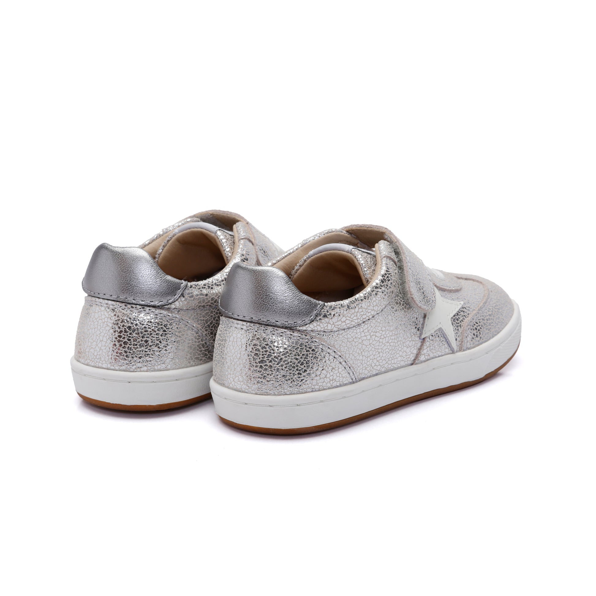 Old Soles 1079 Retro Platinum kids leather shoe in Silver Crackle and Rich Silver with retro detail