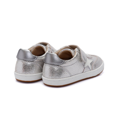 Old Soles 1079 Retro Platinum kids leather shoe in Silver Crackle and Rich Silver with retro detail