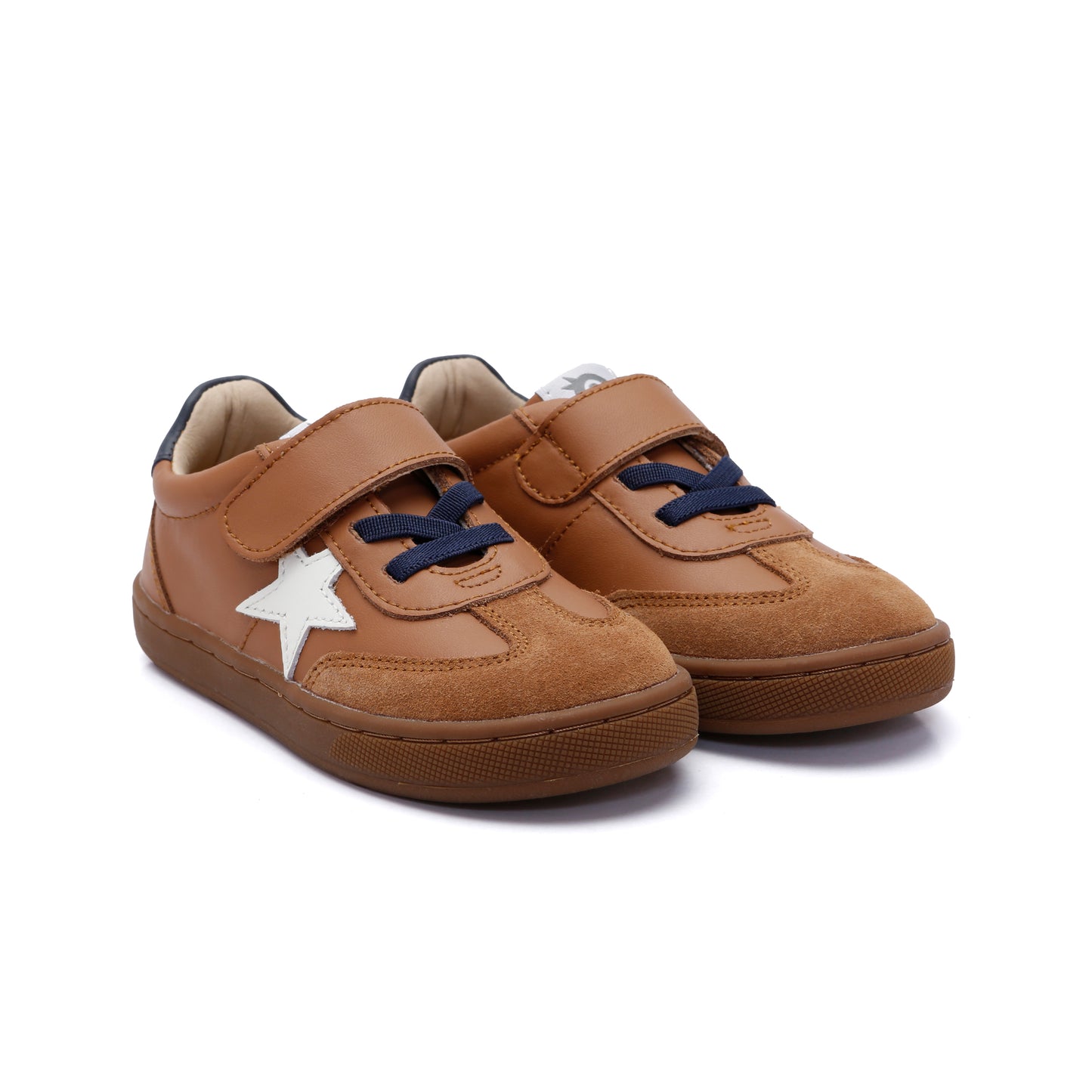 Old Soles 1079 Retro Platinum kids leather shoe in Tan and Navy and White with retro detail