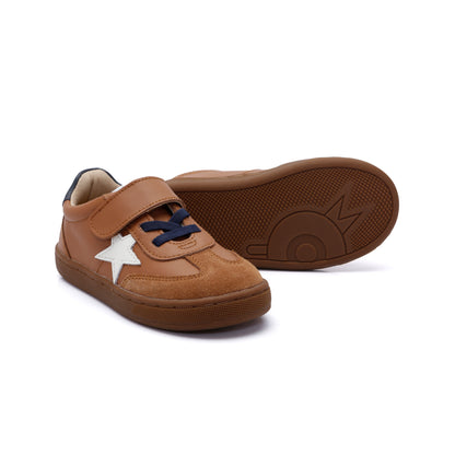 Old Soles 1079 Retro Platinum kids leather shoe in Tan and Navy and White with retro detail