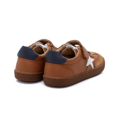 Old Soles 1079 Retro Platinum kids leather shoe in Tan and Navy and White with retro detail