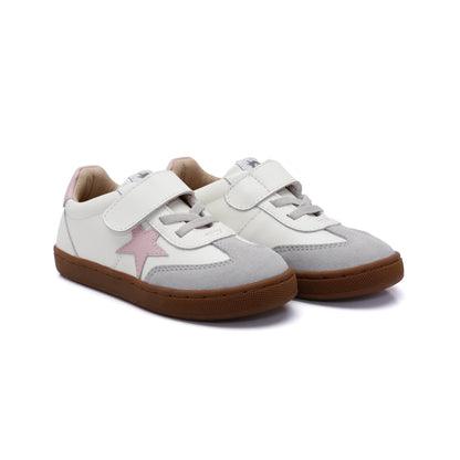 Old Soles 1079 Retro Platinum kids leather shoe in White and Chalk Pink with retro detail