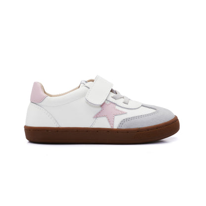 Old Soles 1079 Retro Platinum kids leather shoe in White and Chalk Pink with retro detail
