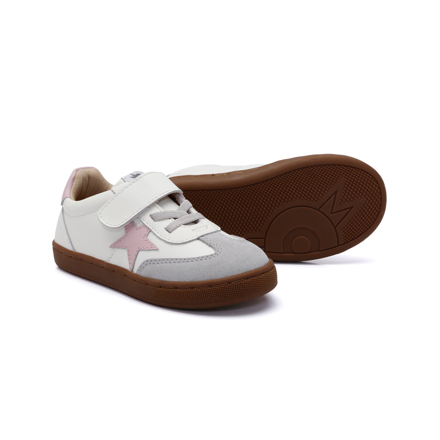 Old Soles 1079 Retro Platinum kids leather shoe in White and Chalk Pink with retro detail