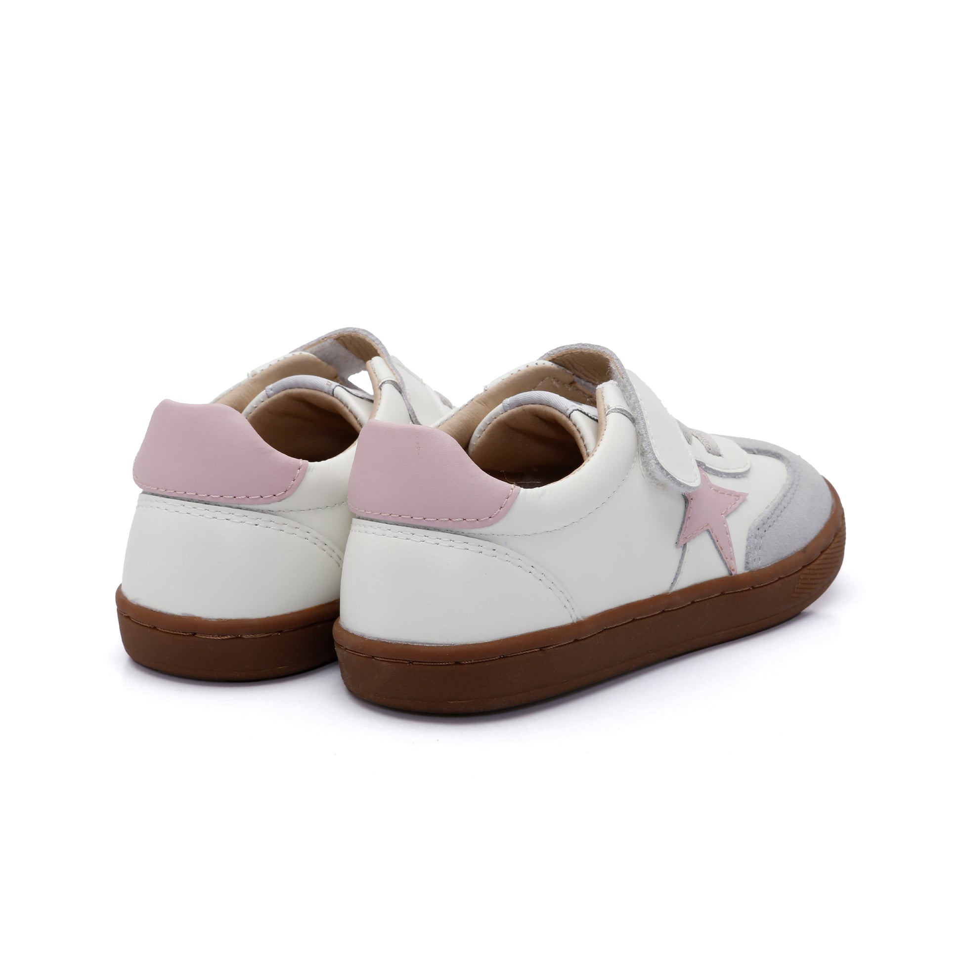 Old Soles 1079 Retro Platinum kids leather shoe in White and Chalk Pink with retro detail