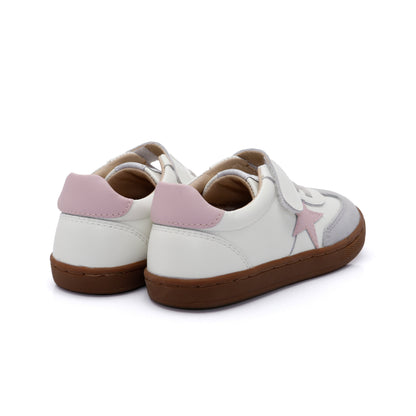 Old Soles 1079 Retro Platinum kids leather shoe in White and Chalk Pink with retro detail