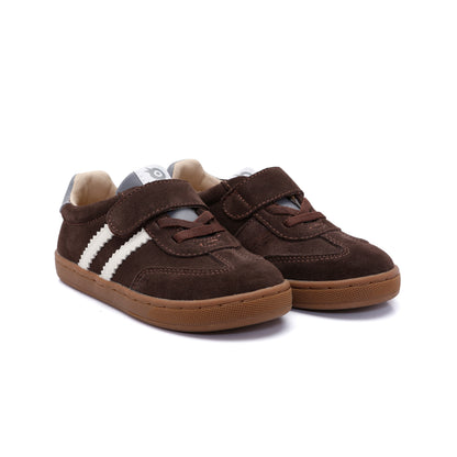 Old Soles 1083 Ace Runner kids leather sneaker in Chocolate with sporty detail
