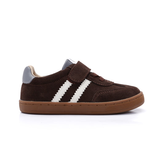 Old Soles 1083 Ace Runner kids leather sneaker in Chocolate with sporty detail