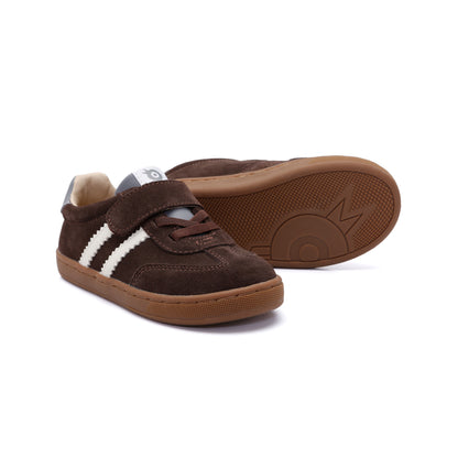 Old Soles 1083 Ace Runner kids leather sneaker in Chocolate with sporty detail