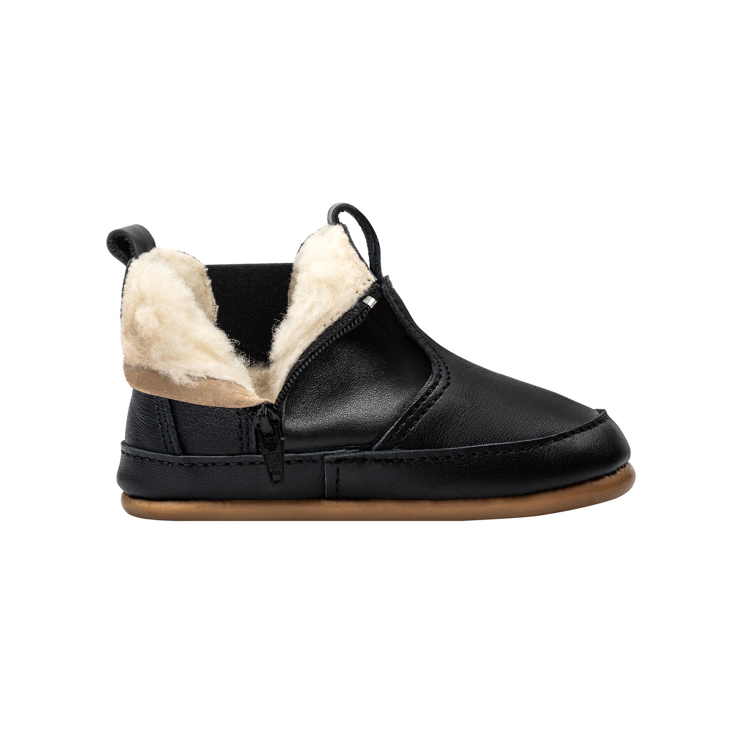 Old Soles 188R Bambini Local baby leather shoe in Black and Fur with classic detail