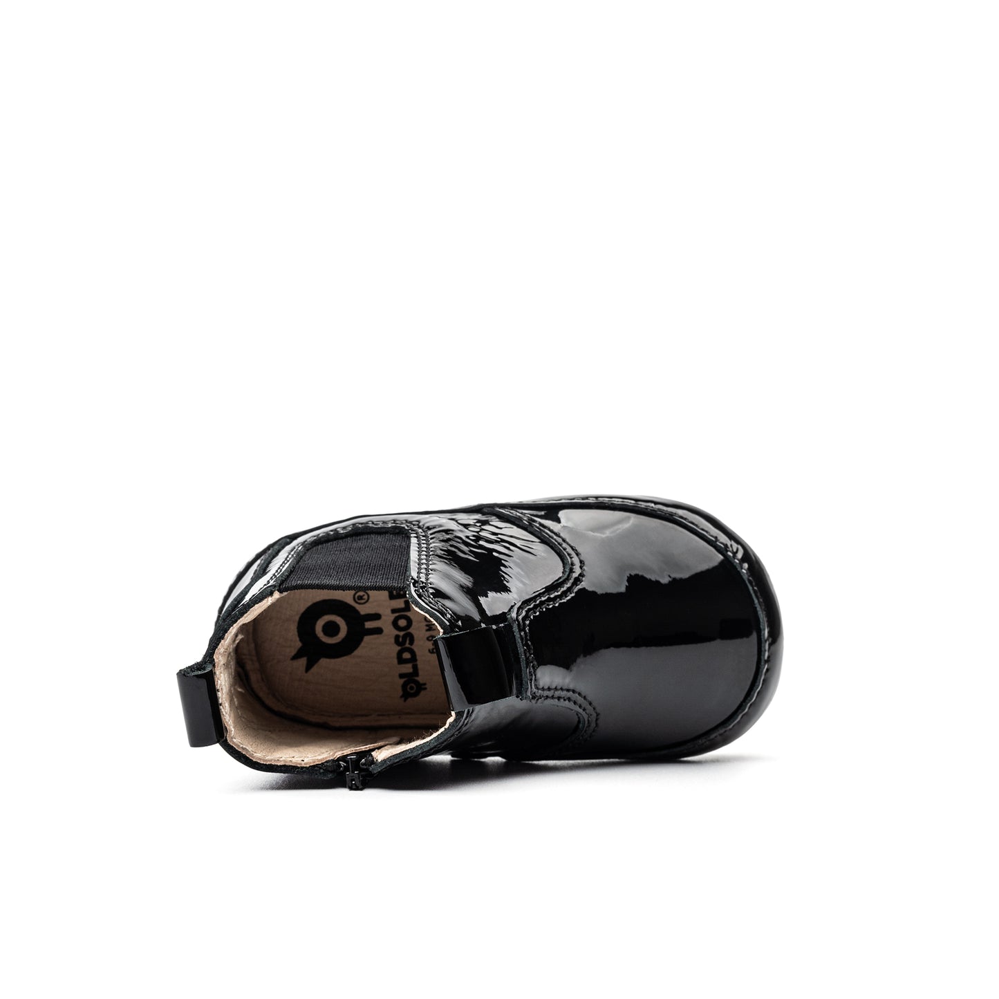 Old Soles 188R Bambini Local baby leather shoe in Black Patent and Black with classic detail