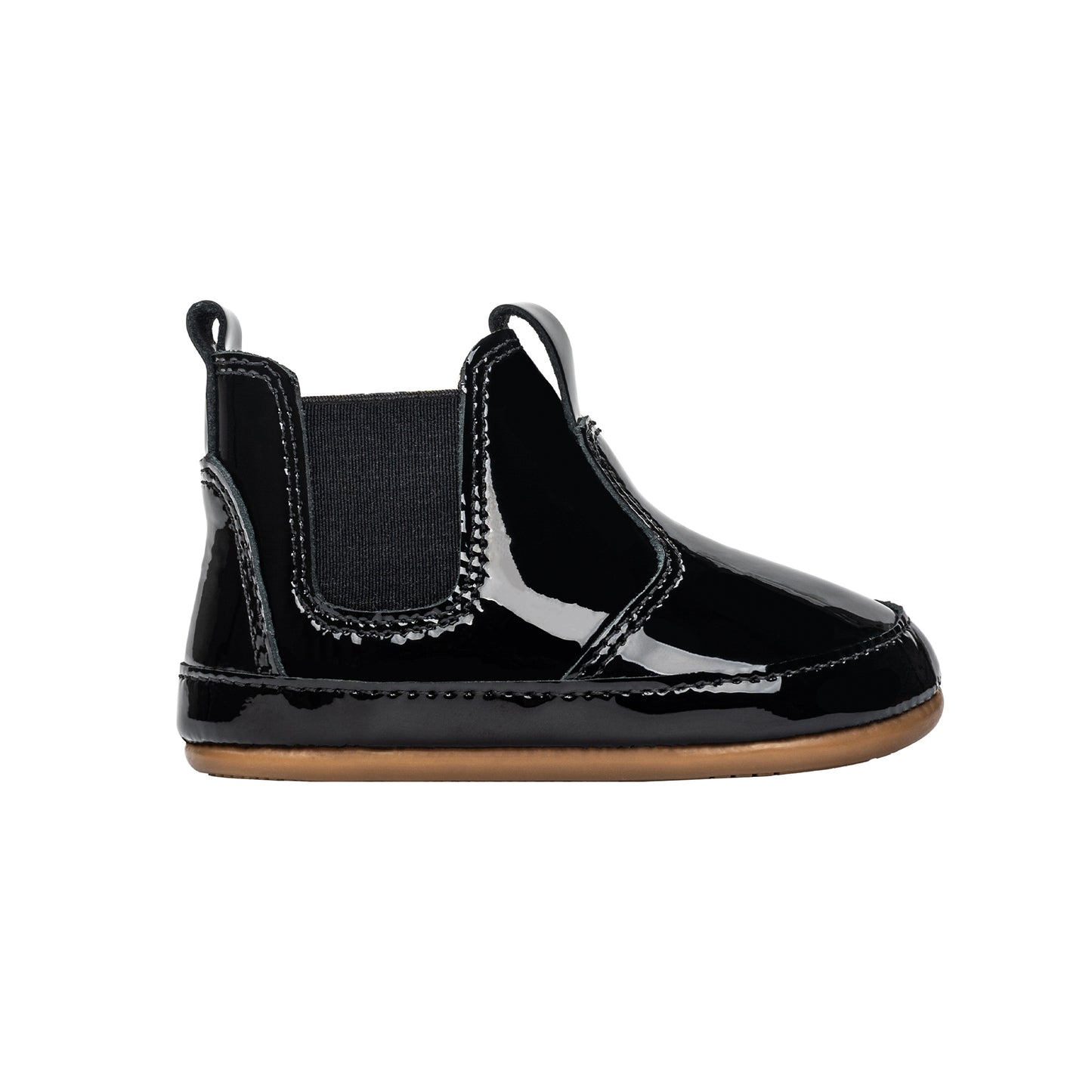Old Soles 188R Bambini Local baby leather shoe in Black Patent and Black with classic detail