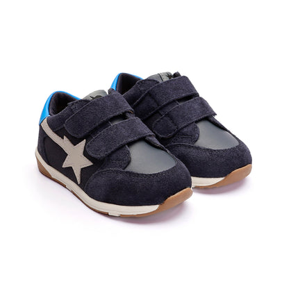 Old Soles 2122 Star Track kids leather sneaker in Navy Suede with star detail