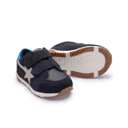 Old Soles 2122 Star Track kids leather sneaker in Navy Suede with star detail