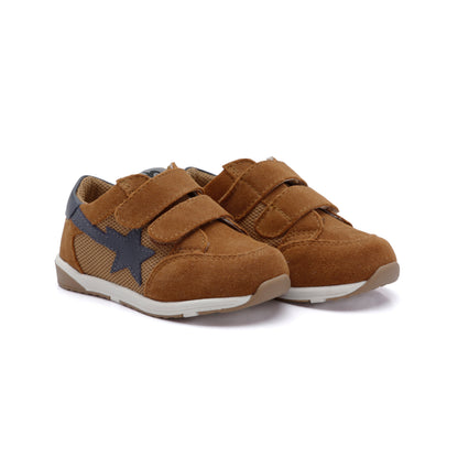 Old Soles 2122 Star Track kids leather sneaker in Tan Suede with star detail