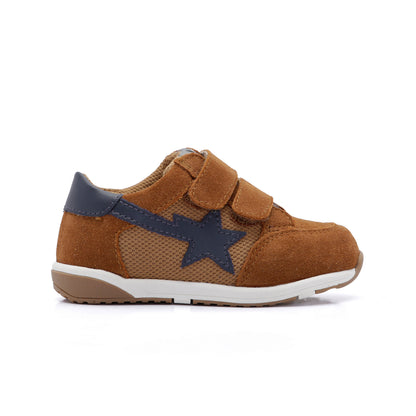 Old Soles 2122 Star Track kids leather sneaker in Tan Suede with star detail