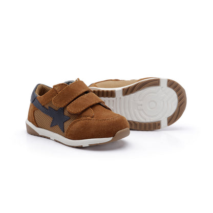 Old Soles 2122 Star Track kids leather sneaker in Tan Suede with star detail
